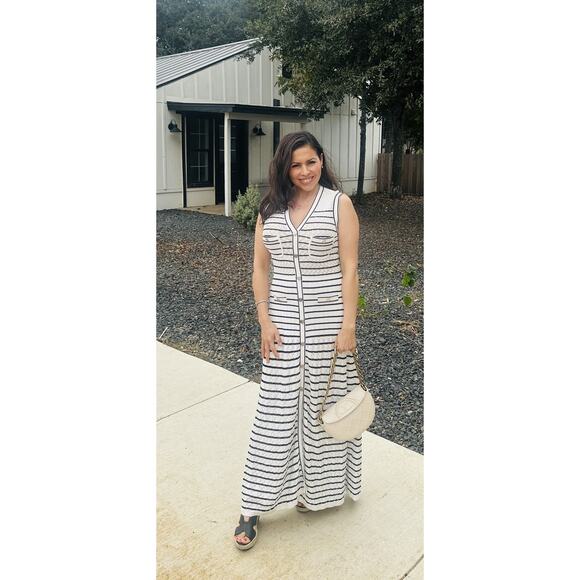 SANDRO White Black Stripes Sleevesless Metallic Buttons Molina Shirt Dress 36 - Picture 16 of 16